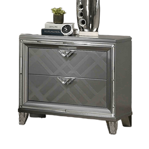 Contemporary Nightstand With Hidden Jewelry <b>Drawer</b> Silver Finish Acrylic Legs Bedroom Furniture - Product Image 2