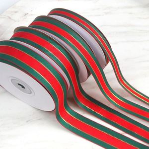 Ruban en polyester rayé rouge et vert de Noël 1/1,5/2/2,5 cm, 25 yards pour emballage cadeau, vêtements, Saint-Valentin, mariage - Product Image 1
