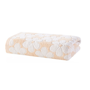 Serviette de bain en coton pur jacquard 70x140cm, motif floral, sans peluches, usage domestique, rectangulaire, bleu café - Product Image 1