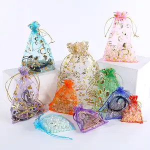 Sacos de organza personalizados com logotipo para sacos de presente de pomada, sacos de presente de safira com cordão luxuoso