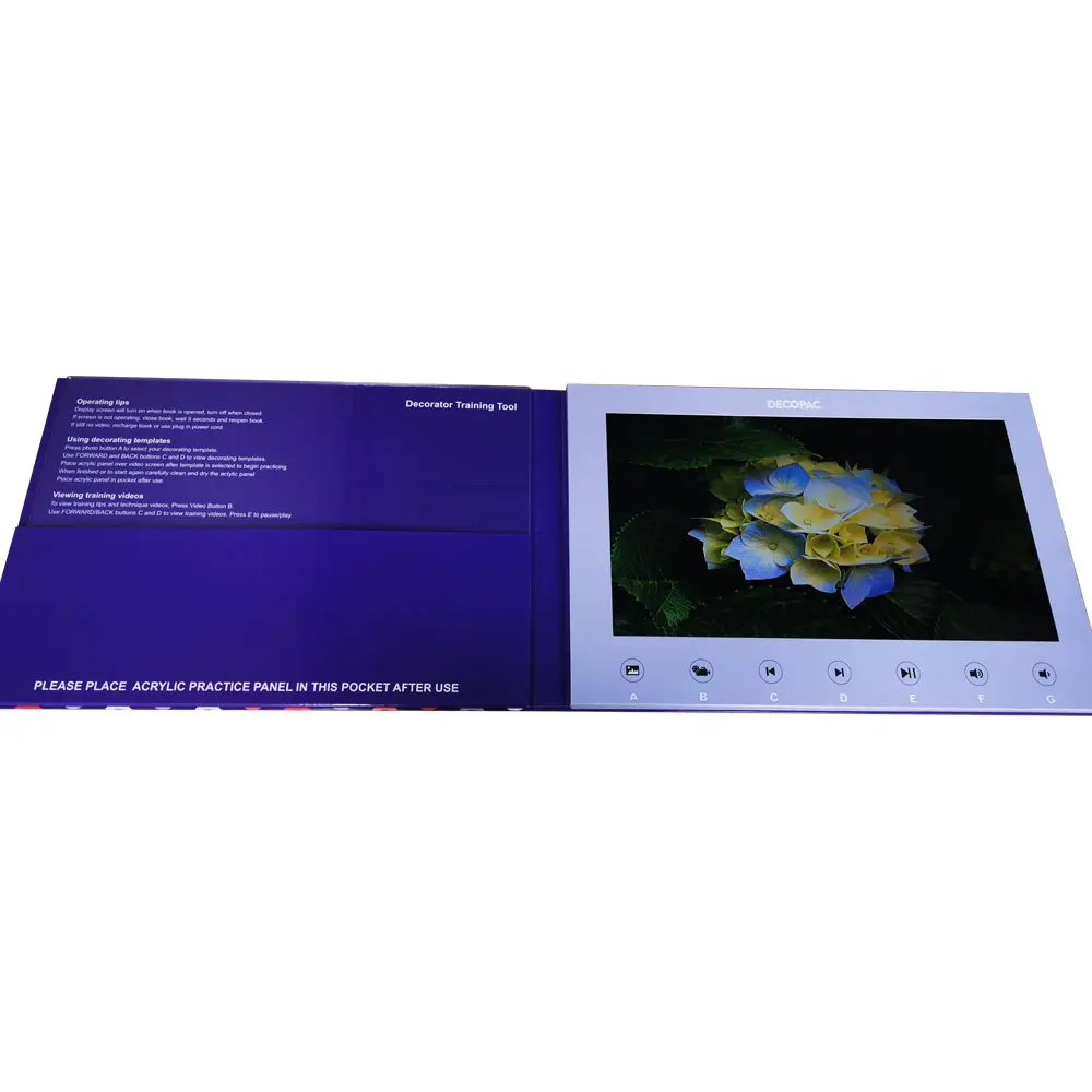 Pantalla IPS de tamaño grande promocional de pantalla de 15,6 pulgadas, tarjeta LCD personalizada, folleto de vídeo con contador
