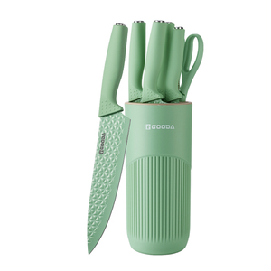 Ensemble de 6 couteaux de cuisine OEM/ODM avec support, revêtement antiadhésif, en acier inoxydable, marque privée, ensemble de blocs à couteaux personnalisés - Product Image 1