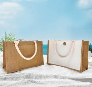 Оптовая продажа, индивидуальный логотип, джутовый пляжный рекламный Свадебный экологически чистый материал, сумка для покупок, Джутовая сумка с карманом на молнии - Product Image 4