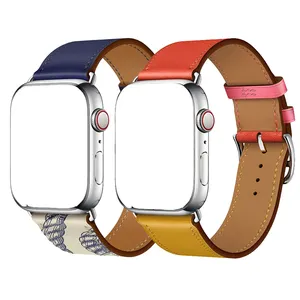 Dây da chính hãng cho đồng hồ táo siêu siêu 49mm với logo da correa Para iWatch Series 9 8 7 SE 45mm 42mm 38mm