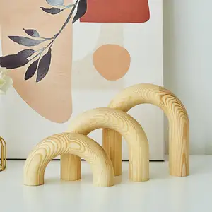Set dari 3 meja kopi Modern aksen lengkungan kayu dekoratif objek rak buku bulat untuk rumah atau kantor hadiah terbuat dari kayu pinus