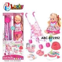 Lucky Toys Nouveau Design Ensemble de jeu d'imitation en silicone pour bébé, poupée Reborn avec poussette, jouets pour filles avec fonction sonore, boisson et pipi