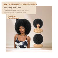 Wig Afro Keriting Sintetis Tahan Panas, Dapat Disesuaikan, Model Explosion-Head Pendek Mengembang untuk Wanita Kulit Hitam, Cocok untuk Sehari-hari