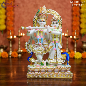 Resin Culture Marble Radha Krishna <b>Statue</b> | Dust Lord Krishna Radha Idol | Handmade Traditional Decorative <b>Religious</b> Sculpture - Product Image 2