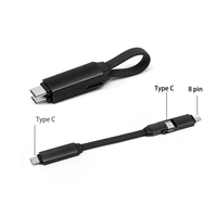 Câble de charge magnétique multi-usage 60W PD avec design porte-clés et cordon, prise double Type-C et 8 broches, prend en charge la charge et la synchronisation des données