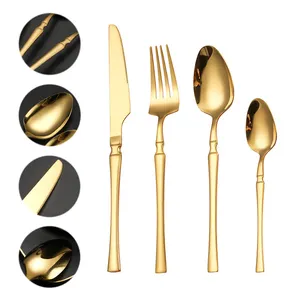 New High Quality Stainless Steel Silverware Set 4 pcs Spoons Forks and Knives Wedding Gold Flatware for Events Gift