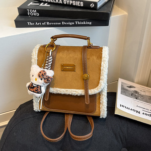 Mochila Vintage Feminina de Couro PU Impermeável com Veludo e Fecho de Zíper, Bolsa de Ombro Estilo Plush - Product Image 1
