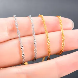 Collier fin en acier inoxydable de 2 mm, chaîne à maillons ondulés, pour femmes et hommes, couleur argent/or, collier ras du cou, bijoux en métal - Product Image 5