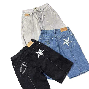 Pantalones Cortos Casuales de Verano para Hombre con Bordado de Estrellas, Estilo Retro Desgastado, de Algodón Lavado y Efecto Descolorido por el Sol - Product Image 1