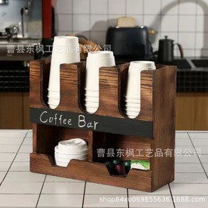 Wooden <b>Desktop</b> <b>Shelf</b> For Paper Cups Coffee Pods Tea Bags Sugar Packets Multipurpose Storage Organizer 2 Tier Solid Wood - Product Image 2