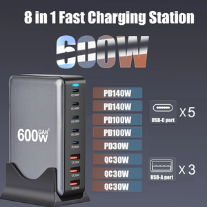Multi Functional 600W Desktop GaN Quick PD <strong>Charger</strong> <strong>8</strong> Ports USB Type C Adapter LED Indicator for Mobile Phone Laptop Smart Watch - Product Image 5