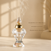Brûleur d'encens en cristal K9 à facettes diamantées, couvercle creux en forme de lune dorée, support d'aromathérapie zen de luxe, fait main, écologique, décoration d'intérieur