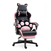 Hello Cat Cute Gaming Chair Ergonomic Computer Chair European Lovely Pink Game Chair With Footrest for Girl