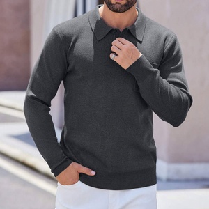 Vente directe d'usine, faible MOQ, polo classique à manches longues pour homme, plusieurs couleurs, tricoté 12GG, pull polo pour homme - Product Image 3