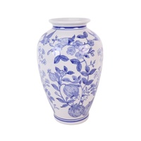 Vase en céramique chinois de grande taille, bleu et blanc, en forme de melon, avec motif de fleurs et d'oiseaux, pour la décoration de la maison, RXET01-D-L