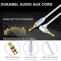 Câble audio haute fidélité 3,5 mm mâle-mâle à angle droit de 90 degrés, plaqué or, tressé en PVC, pour ordinateur et enceintes