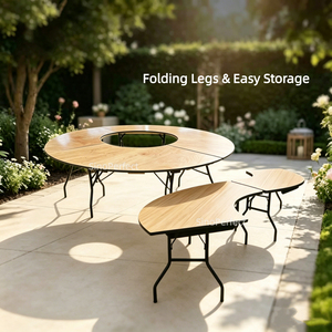 Factory Custom Easy Storage Modern Wooden Foldable Dining <b>Table</b> <b>Round</b> <b>Folding</b> Banquet Hall <b>Table</b> for Wedding Events - Product Image 1