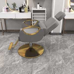 Contemporary Reclining Barber Chair Faux Leather <b>Adjustable</b> <b>Footrest</b> Hydraulic Pump Round Base Salon Furniture - Product Image 5