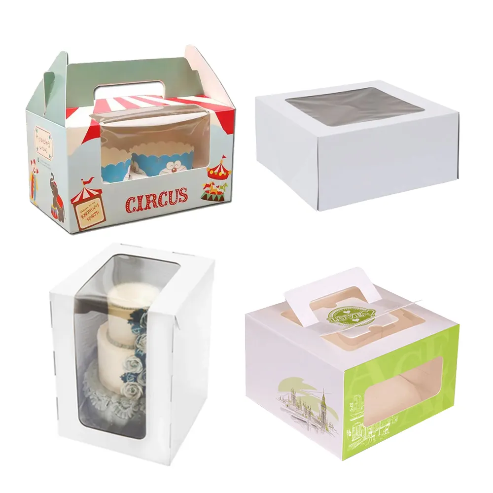 Bán Buôn Tùy Chỉnh Trắng Kraft Giấy Bánh Sinh Nhật Vui Vẻ Giáng Sinh Gable Cakebox Ủng hộ Cupcake Bao Bì Cao Bánh Hộp Trong Số Lượng Lớn