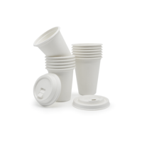 Couvre-gobelets en pulpe de bagasse de canne à sucre compostable, couvercles en bagasse biodégradables, jetables, étanches, gobelet à café de 14,5 oz