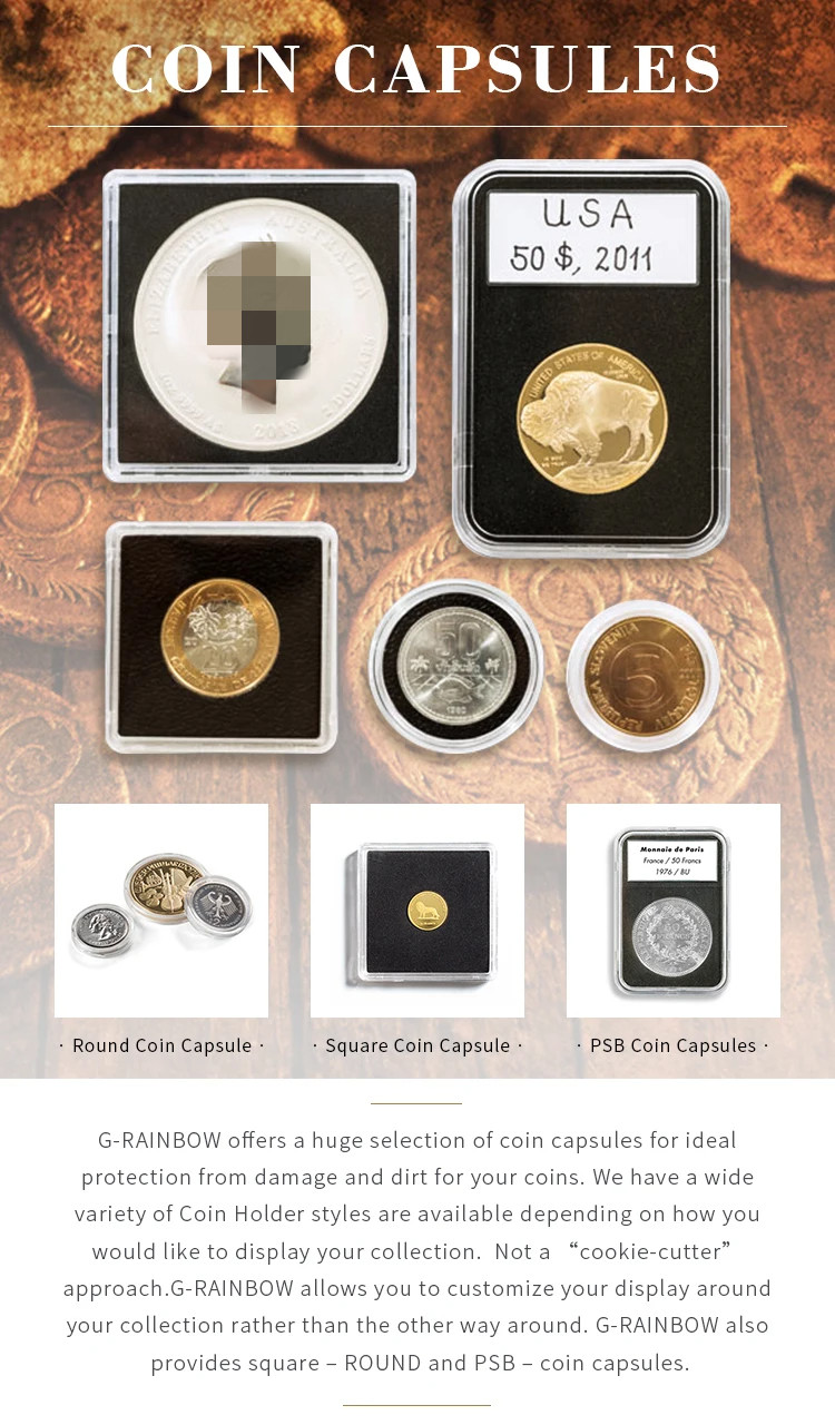 16mm-50mmスクエアコインカプセルコインボックスケーススラブ