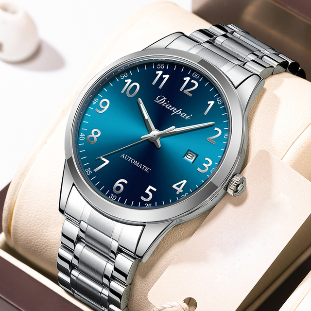 Dianpai New Fully Automatic Mechanical Watch Original Stainless Steel Minimalist Digital Scale Watch Waterproof Night Glow