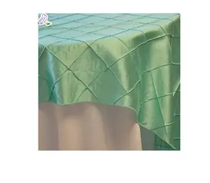90*90 inch light green square taffeta pintuck table cloths , flock taffeta table cloth for square banquet tables