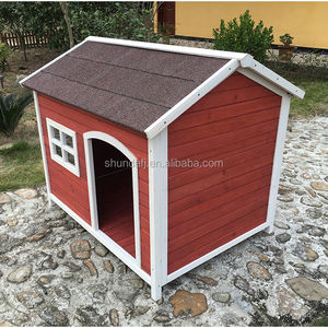 บ้านสุนัขไม้เนื้อแข็งหรูหรา SDD008 พร้อมหลังคาแอสฟัลต์ สไตล์วิลล่าคลาสสิก หน้าต่างตกแต่ง สีแดงขาว สำหรับสุนัขพันธุ์ใหญ่ - Product Image 5