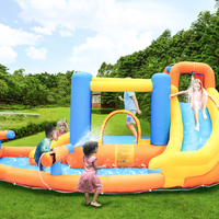 Château gonflable d'extérieur pour enfants avec toboggans et trampolines, utilisation domestique, installation facile, tissu Oxford 420D+840D, 5 personnes