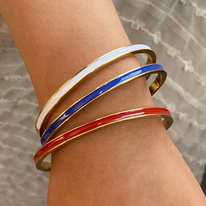 Yueli Stainless Steel Cuff <b>Bracelet</b> <b>Red</b> Blue White Enamel Unisex Gift Jewelry - Product Image 2