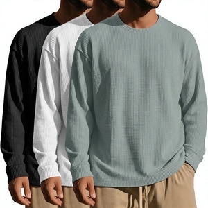 Camiseta de Manga Larga para Hombre, Tejido Waffle, Cuello Redondo, Transpirable, Informal, Básica, para Otoño e Invierno, Venta al Por Mayor - Product Image 1