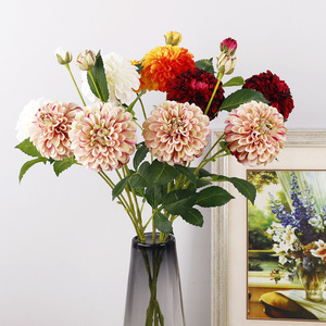 <b>Artificial</b> Dahlia Flower Single <b>Stem</b> 3-Headed Silk High Simulation Wedding Decor Home Ornament - Product Image 5