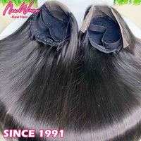 Peluca de Cabello Virgen Indio de Alta Calidad con Frente de Encaje Monofilamento, Sin Pegamento, Encaje Transparente HD, Opciones Personalizadas en Negro