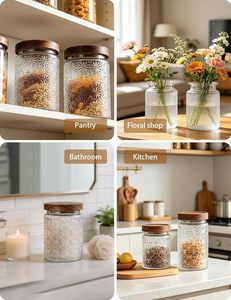 Vintage Frosted Glass 1 Gallon High Borosilicate Airtight <b>Storage</b> <b>Jar</b> Acacia Lid Tube Shape <b>Kitchen</b> Use Clear Glass Condiments - Product Image 4