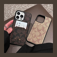 Étui de téléphone en cuir de luxe de créateur avec fente pour cartes, coque antichoc pour iPhone 17 16 15 14 13 12 Pro Max Plus