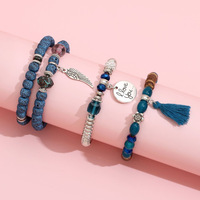 Nouveau bracelet en cristal bohème multicouche en alliage de feuilles avec pompon turquoise
