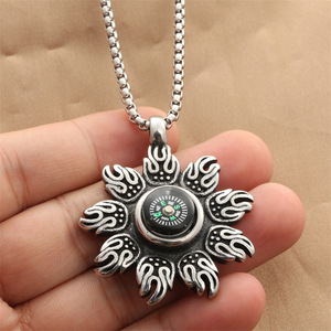 Stainless Steel Flame <b>Compass</b> Pendant Men's Necklace Retro Punk Style Geometric Flower Design Gift Jewelry 280597 - Product Image 4