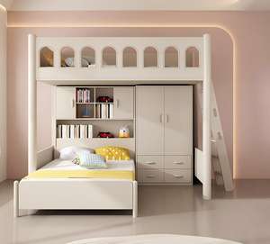 Деревянная двухъярусная кровать для малогабаритной квартиры, детская, с разной высотой спальных мест, трансформируемая, современный дизайн, для детей 2-4 лет - Product Image 4