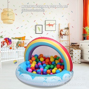 Piscine gonflable arc-en-ciel pour bébé, 37 pouces, PVC, pour jeux aquatiques en extérieur, pour enfants, usage domestique - Product Image 4