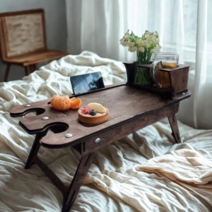 Plateau de lit pour petit-déjeuner, bureau portable en bois, table de lit pliable, plateau pour ordinateur portable, plateau de service, bureau de lit, table de chevet, plateau de service mobile - Product Image 1