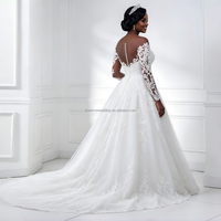 Robe de mariée personnalisée, nouveau style, en dentelle, manches longues, col en V profond, coupe sirène, avec traîne détachable