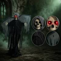 Squelette fantôme debout pour Halloween de 1,65 m avec yeux rouges lumineux pour la décoration de maison hantée