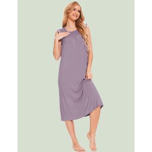 Women's Nightgown Short Sleeve Soft Smocked Sleepwear Viscose Bamboo Fabric Mid Length Dress Custom Cotton <b>Pyjama</b> Dress - Product Image 2