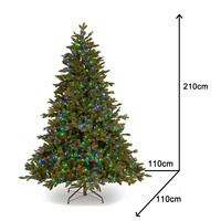 Arbre de Noël artificiel pré-éclairé vert à charnière de 7 pieds 210 cm avec 800 lumières LED multicolores pour la décoration