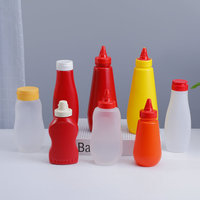 Bouteille de sauce en plastique HDPE de qualité alimentaire de 200 ml en forme de cylindre pour sauce tomate, mayonnaise, sauce chili, avec bouchon à visser et pompe à presser