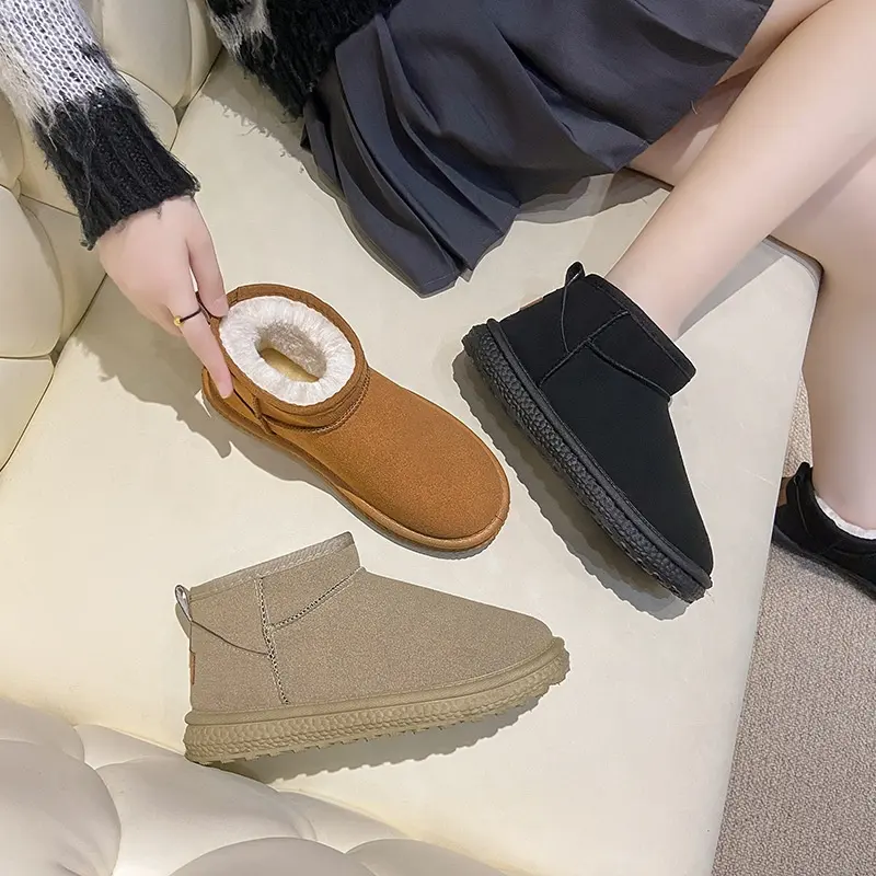 2022 Fashibig Sizer New PU Fur Fabric Winter Shoes for Women Winter Boots Snow Boots Warm Solid Black Brown Beige Fashion Trend